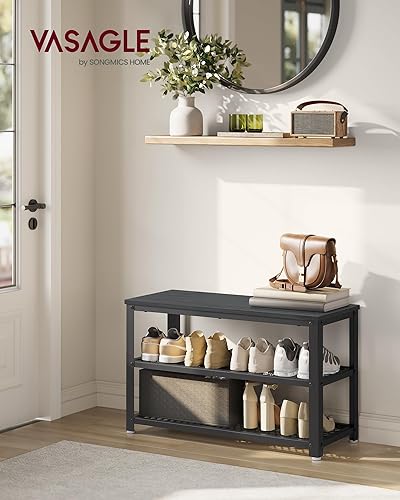 Miniatura 9 de VASAGLE Juego de banco de zapatos con perchero, árbol de pasillo con banco, muebles de entrada, multifuncional, ganchos para abrigos, zapatero de 2