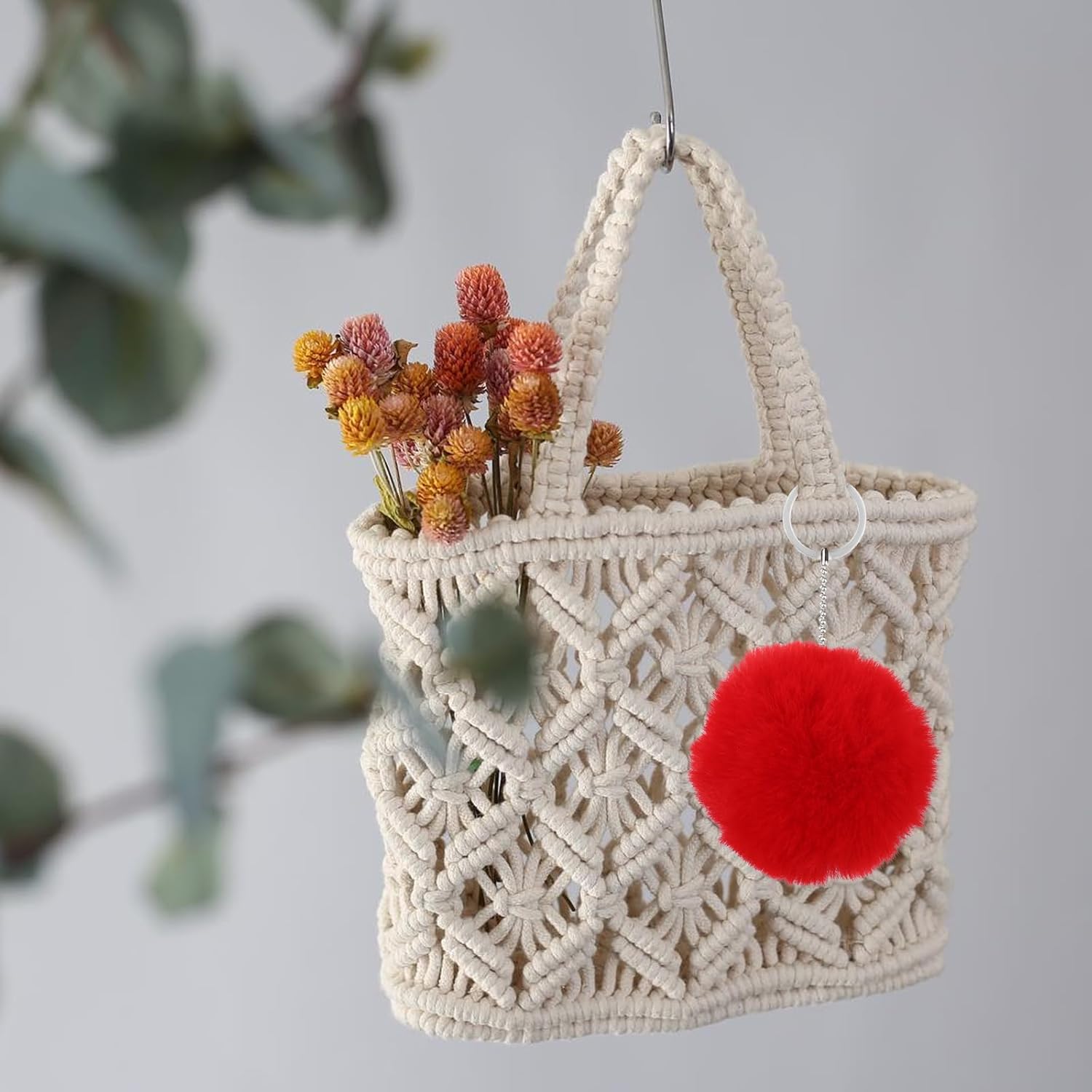 9Pcs Red Faux Fur Pom Pom Balls,3.15 Inch Soft Faux Rabbit Fur Pompoms with Elastic Loop,Round Fluffy Pompoms for DIY Keychain Hat Shoes Garment Hair Pins Earrings Wedding Accessories - Image 7