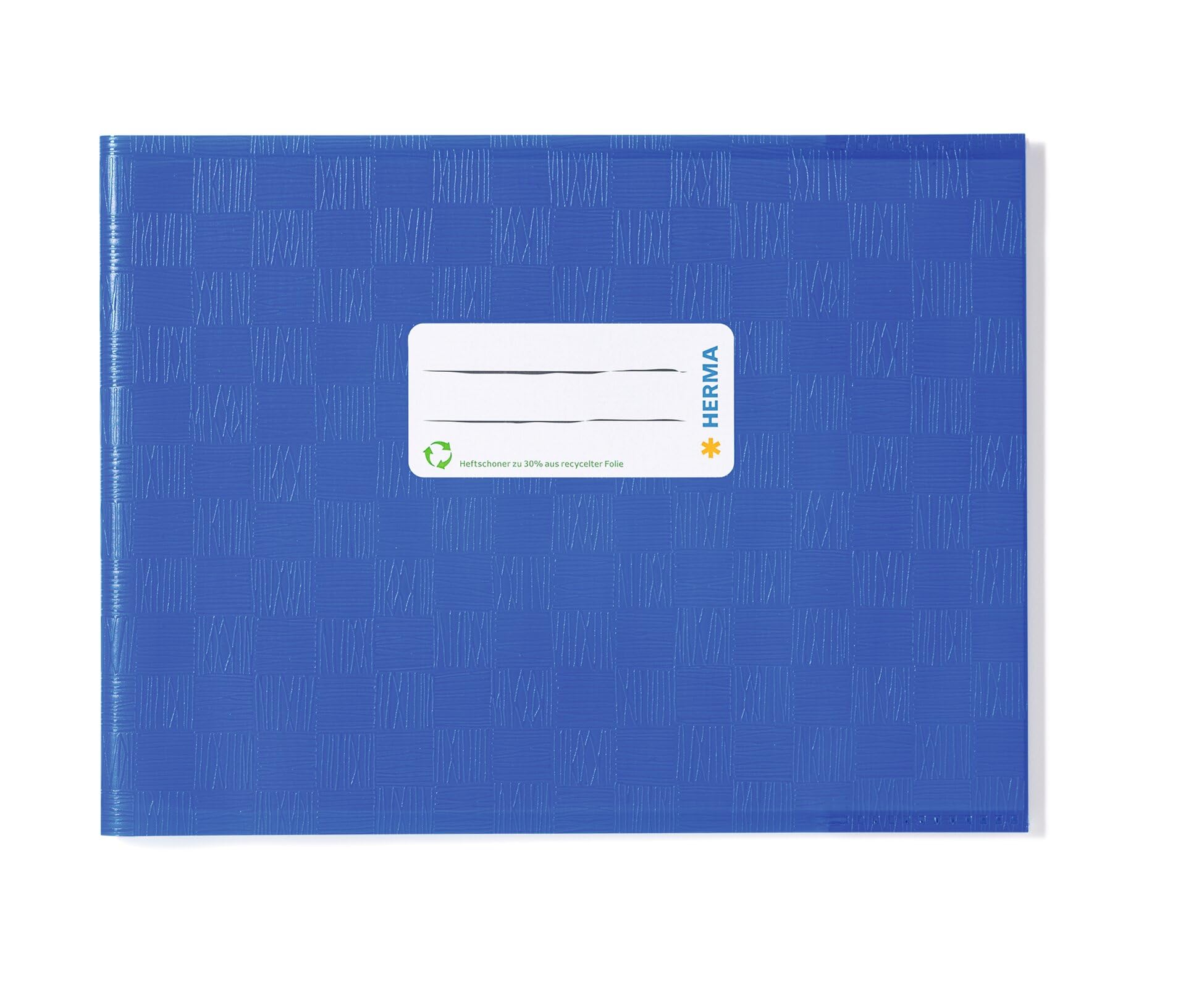 HERMA 19841 Notebook Covers A5 Landscape Raffia Blue, Pack of 10, Book Covers with Label & Raffia Structure Made of Durable & Wipe-Clean Polypropylene Film, Exercise Book Cover for School Notebooks