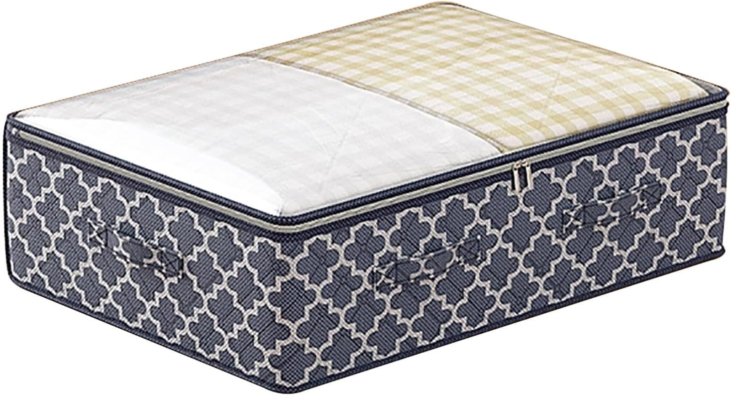 Under Bed Storage Containers with Window, Underbed Closet Storage Organizer Bags, Foldable Under Bed Storage Bins for Blankets, Towels, Comforter, Sweaters, Pillows(Black,90L)