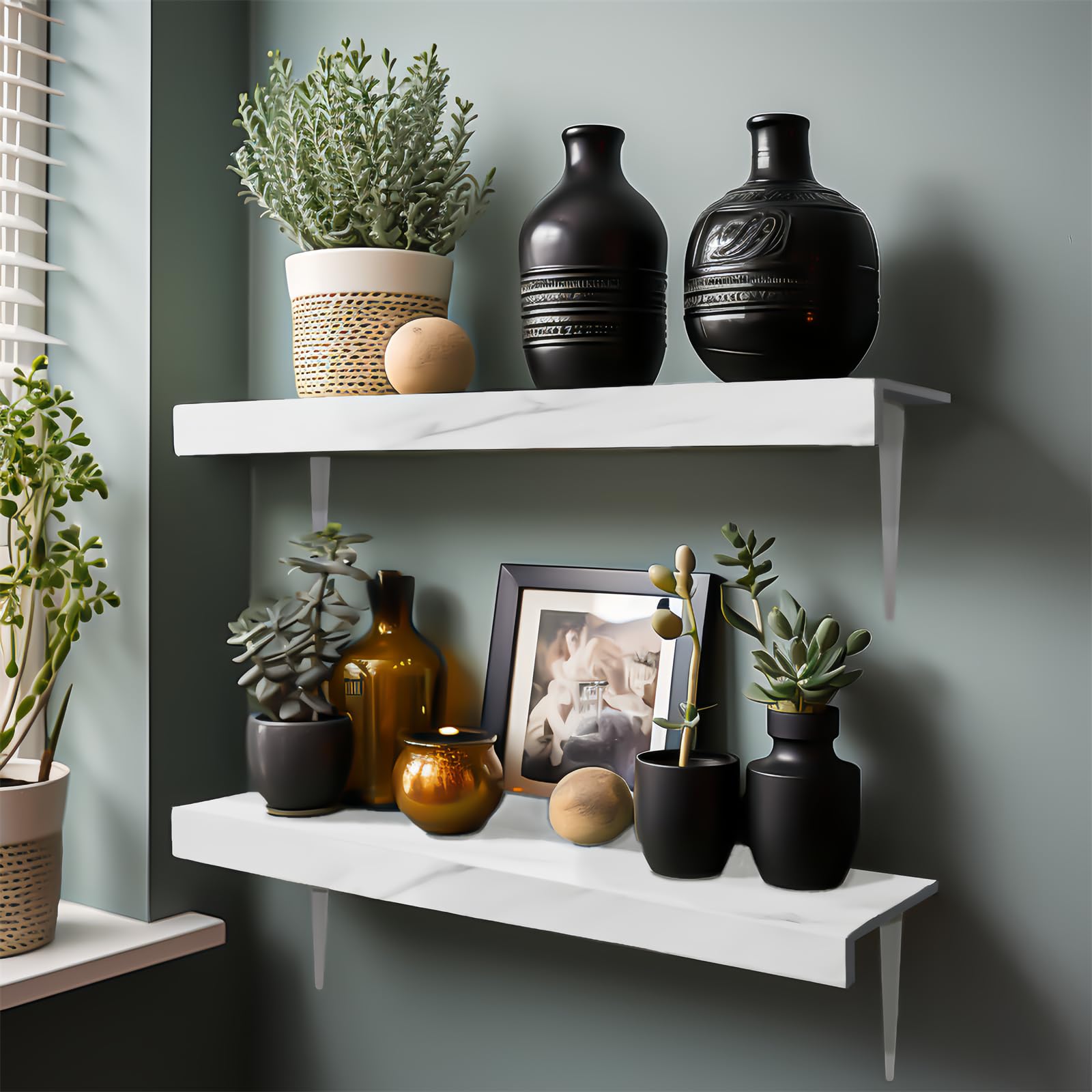 LuisoGur Floating Storage Wall Shelves,Suitable for Living Room, Bedroom, Bathroom, Kitchen,White Marble Texture Wall Shelf ?Rustic Wall Shelves with Lip