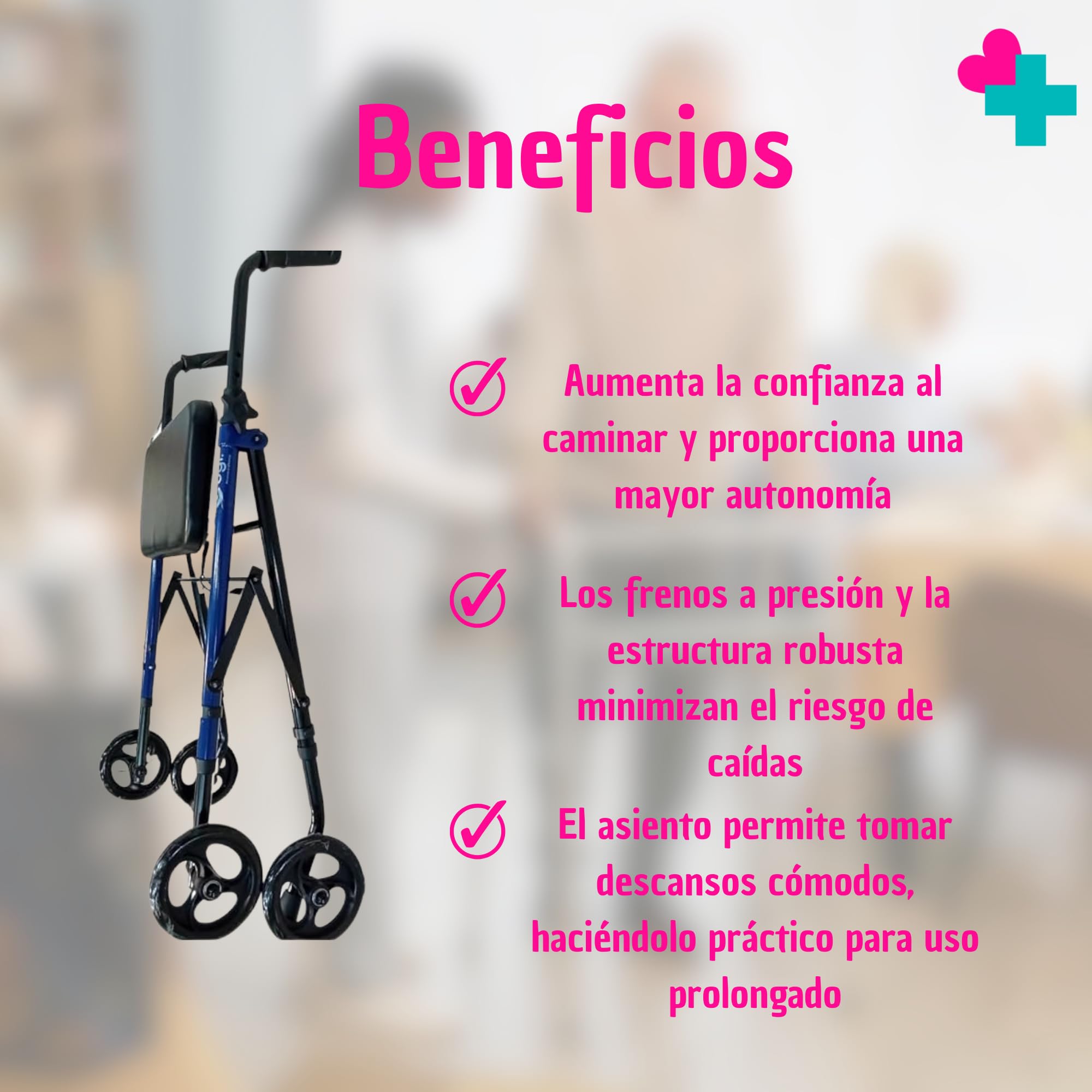 Andador para Ancianos con Freno por Presión. Andador Plegable. Andadores Adultos con Asiento Acolchado. Andador Ancianos Regulable. Andador OGI Bip Bip (Azul)