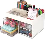 HWPRATO Mini Drawer Organizers Accessories with Compartments and Drawers, Plastic Pen Holder for Desktop Storage for School, Office Supplies (Large Capacity Desk Organizer-White)