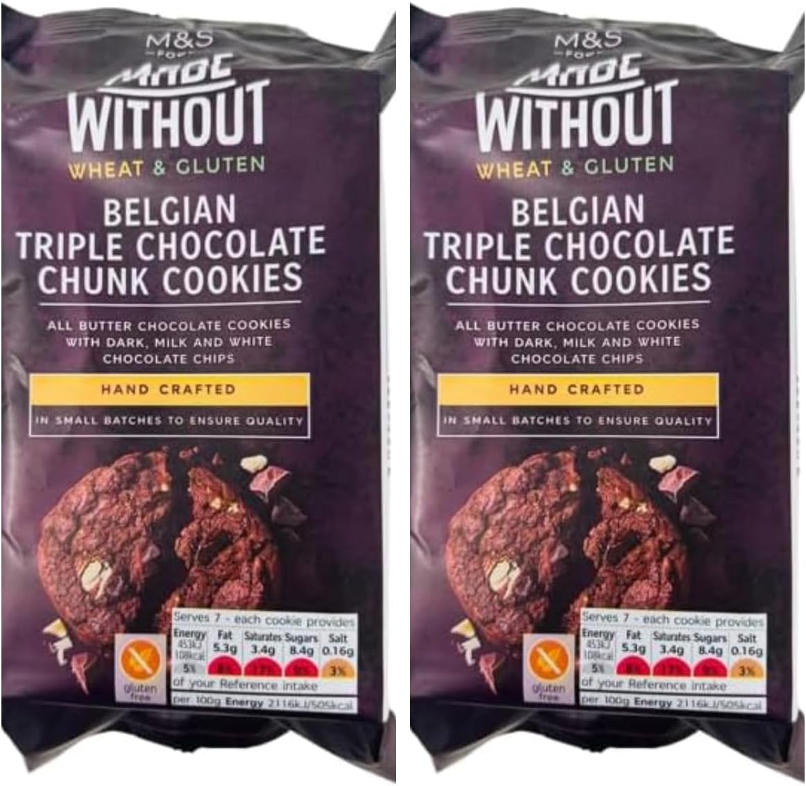 Marks and Spencer 16 All Butter Belgian Triple Chocolate Chunk Cookies Biscuits Made Without Wheat & Gluten - 2 Pack M&S Food in Premier Life Store Box