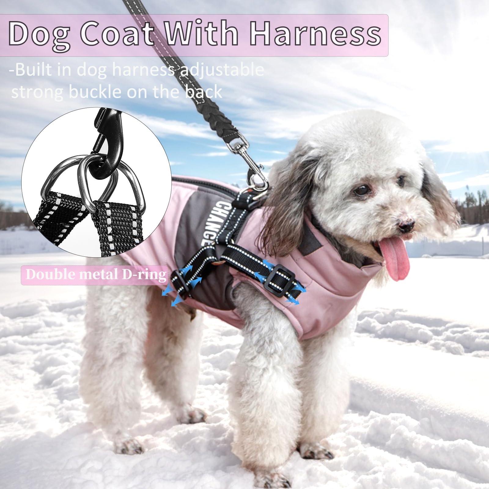 Lairle Waterproof Winter Dog Coat with Built-In Reflective Adjustable Harness - 2 in 1 Jacket for Small Medium, Large Dogs (8 Colors) - Image 3