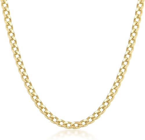 24K Gold Plated 925 Sterling Silver Solid 3.25mm Curb Cuban Link Chain Necklace for Men Women, Hypoallergenic Non-Tarnish Necklace
