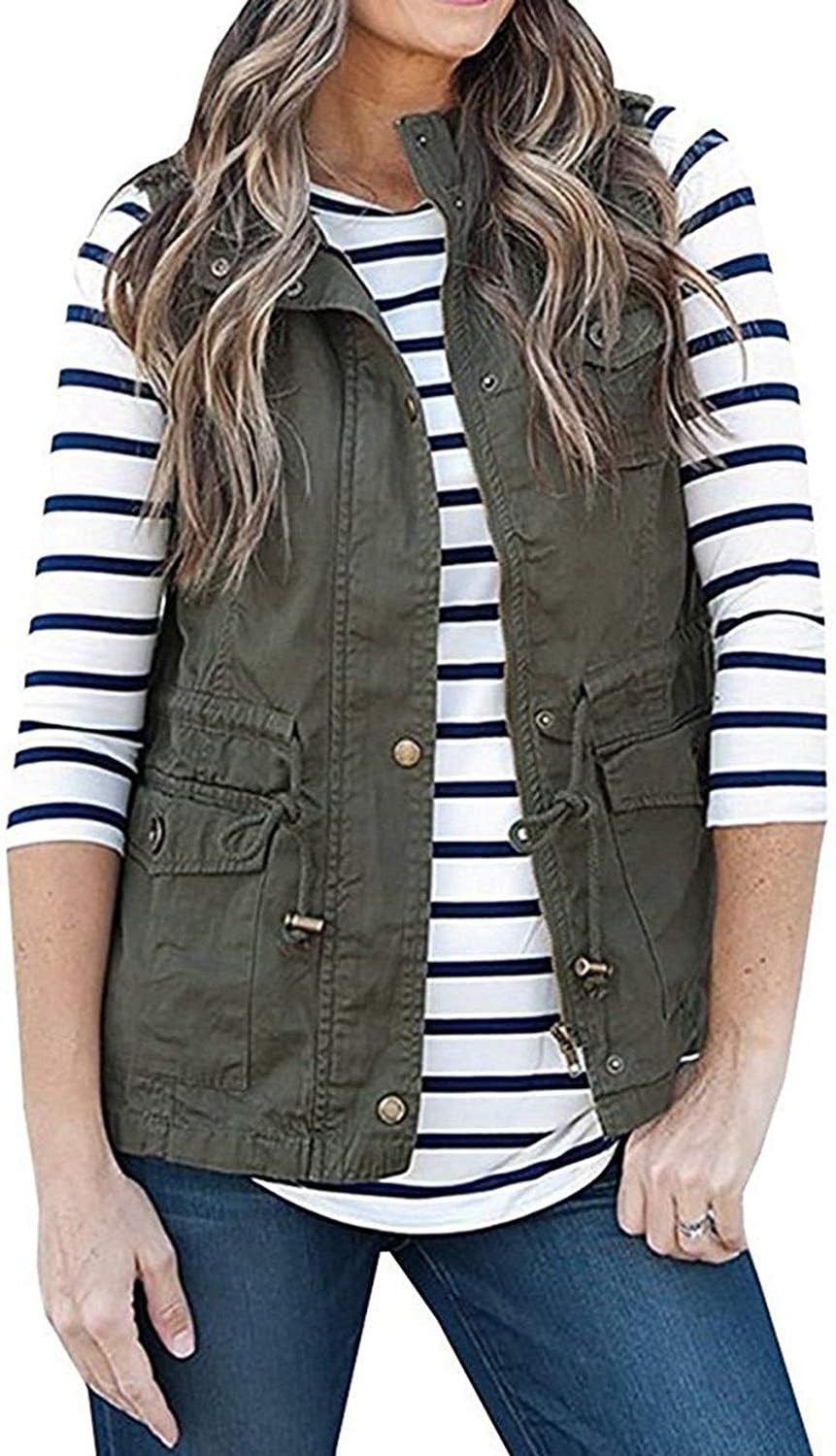 SENSERISEWomens Utility Vest Lightweight Military Vests Outerwear Sleeveless Jacket Anorak Coat with Pockets