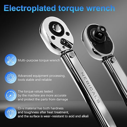 Miniatura 6 de NEBICALS Juego de llaves dinamométricas de 12 pulgadas, clic de 10-160 pies-LB13.6-217.1 Nm, coche de garaje y motocicleta, bujía, rueda, cambio de