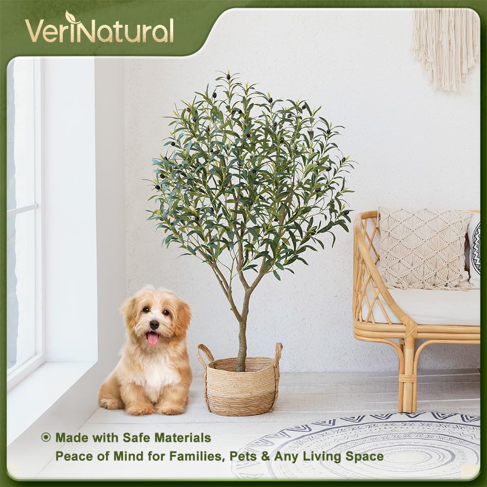 VeriNatural Olivenbaum Künstlich 150 cm Künstliche Pflanzen Groß – 40 Früchte & 856 Seide Blätter wie Echt mit Topf, UV-beständig Verstellbare – Kunstpflanze für Wohnzimmer Büro Balkon Deko, VN126 | Künstliche Pflanzen Groß mit 40 Früchte & 856 Seide Blät