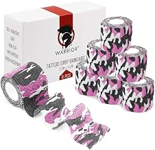 WARRIOR Self Adhesive Tattoo Grip Gauze Roll 4.5m x Pack of 6 (Pink & Black)
