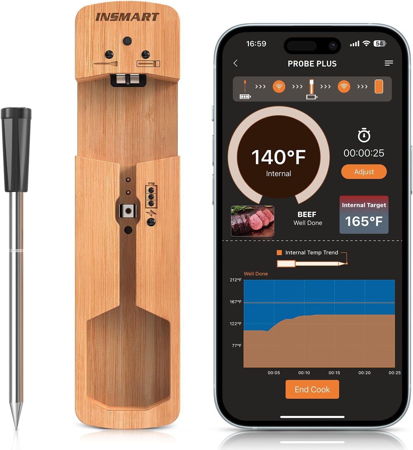 Smart Meat Thermometer,330FT Bluetooth Range,100% Waterproof,Precision Cooking Grilling,Multi Sensors,for BBQ,Oven,Grill,Kitchen,Smoker, Rotisserie Turkey Beef/iOS & Android App