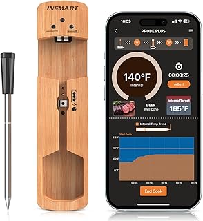 INSMART Termómetro inalámbrico inteligente para carne, rango Bluetooth de 330 pies, 100% impermeable, parrilla de precisión para cocinar, múltiples sensores, para barbacoa, horno, parrilla, cocina