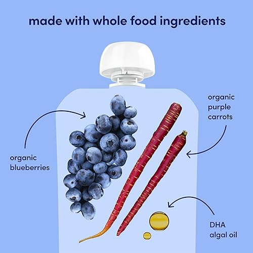 Miniatura 7 de Cerebelly Bolsas de comida orgánica para bebés, purés de batido de zanahoria morada y arándanos, 16 nutrientes, sin azúcar añadido, sin OMG,