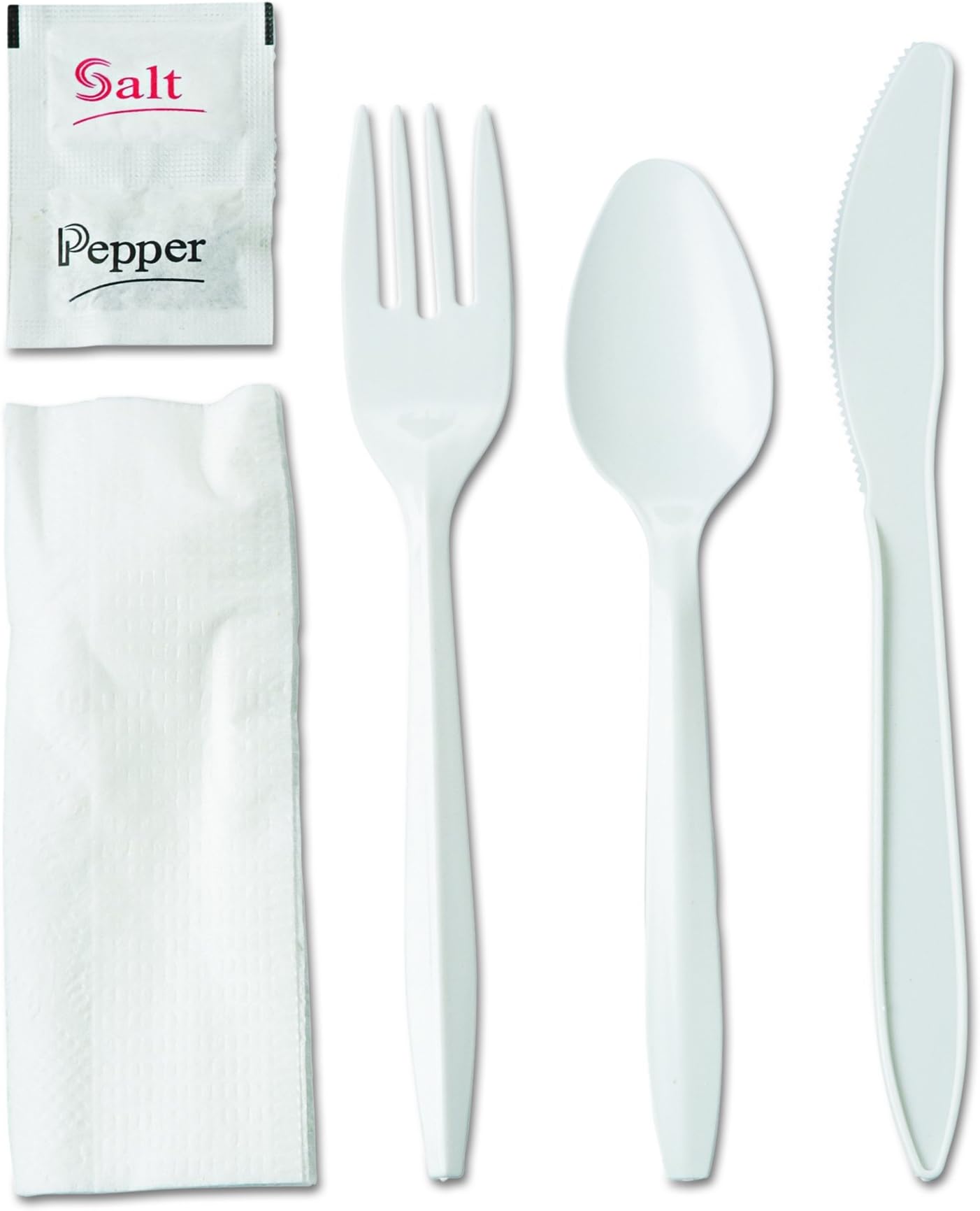 GEN 6KITMW Wrapped Cutlery Kit, Fork/Knife/Spoon/Napkin/Salt/Pepper, White (Case of 250)