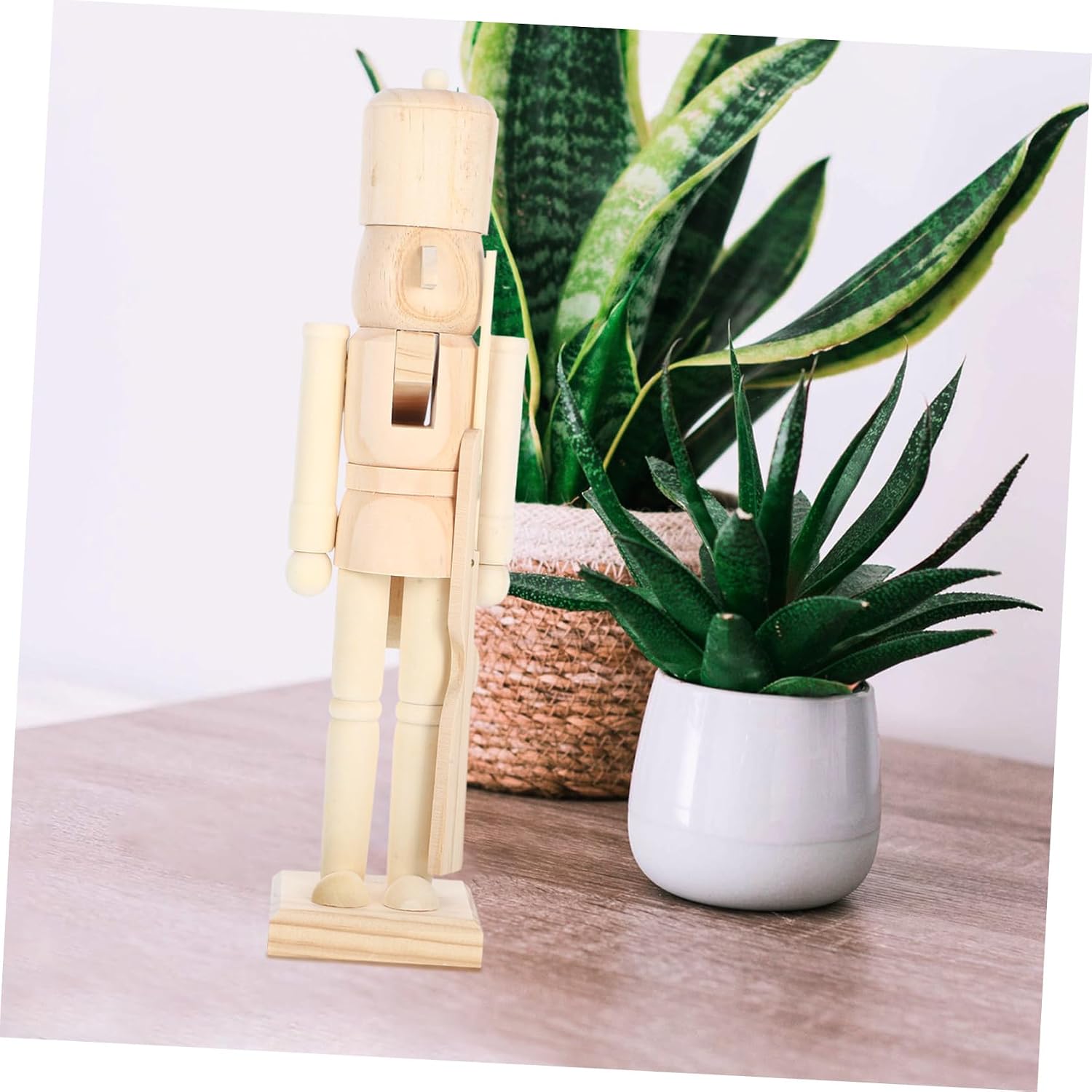 BESTOYARD Christmas Wooden Unfinished Nutcracker Figurine DIY Blank Unpainted Nutcracker Puppets Walnut Soldier Figure Ornament Fireplace Shelf Tiered Tray Decor, 38.00X10.00X8.50CM, Light Yellow 2