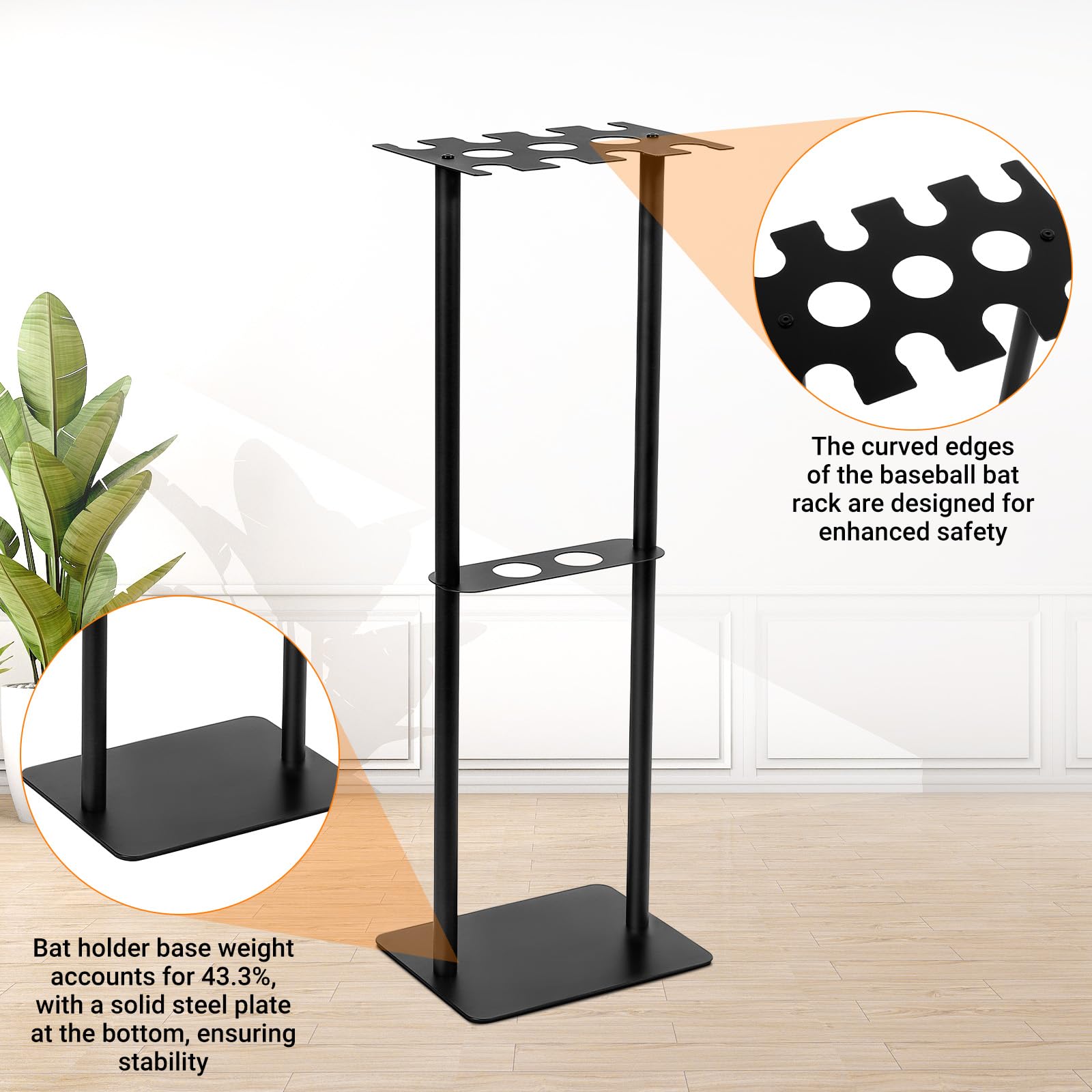 Support de batte de baseball, peut contenir 8 battes et 5 balles, support autoportant pour battes de baseball, pour garage, maison et pirogue, support de rangement pour batte de baseball en