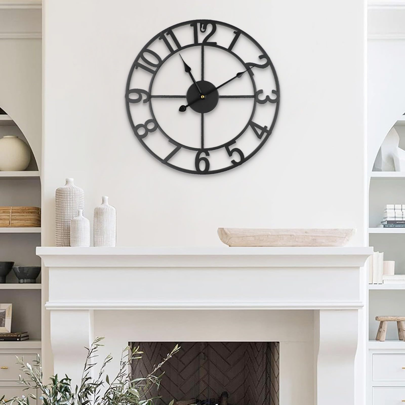 Eawfgtuw Reloj de pared de jardín al aire libre, reloj de pared de metal silencioso grande, reloj decorativo de esqueleto de metal para jardín, dormitorio, decoración del hogar (G)