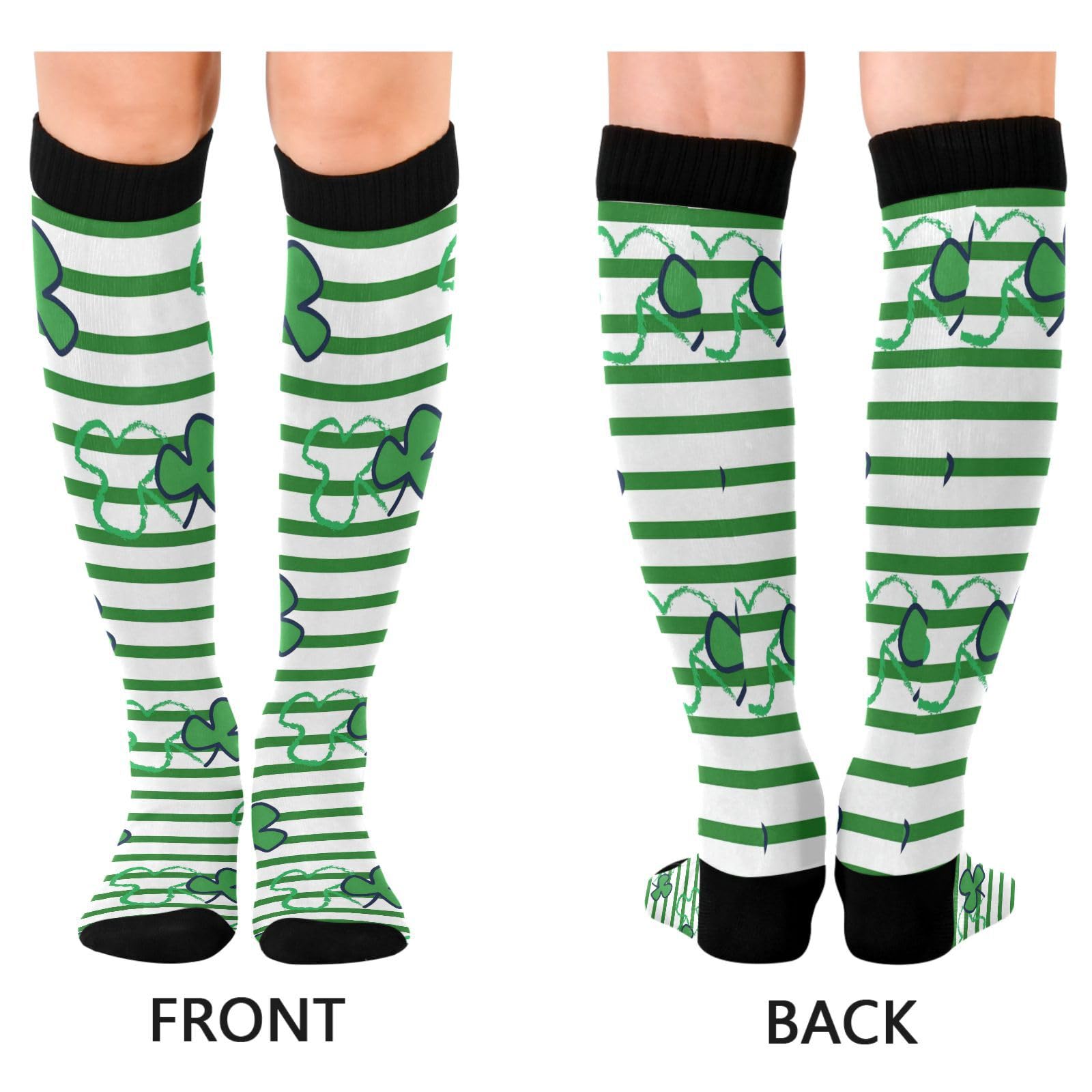 Dussdil St Patricks Day Clover Lines Compression Socks for Women Men Christmas Circulation Long Knee Socks for Winter Warm Stockings Socks