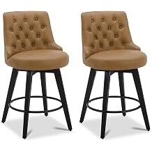 Watson & Whitely Modern Swivel Bar Stools, Faux Leather Upholstered Counter Height Bar Stools with Back, Solid Wood Legs, 26" H Seat, Set of 2, Cognac