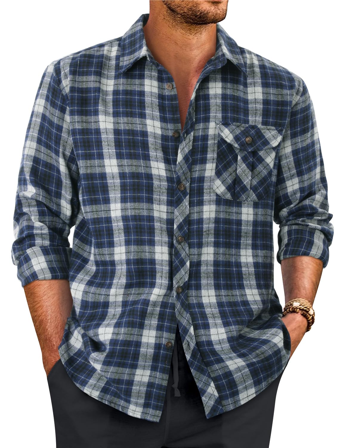 Linvich Mens Flannel Plaid Shirts Long Sleeve Button Down Shirts Casual Comfy Buffalo Plaid Shirts