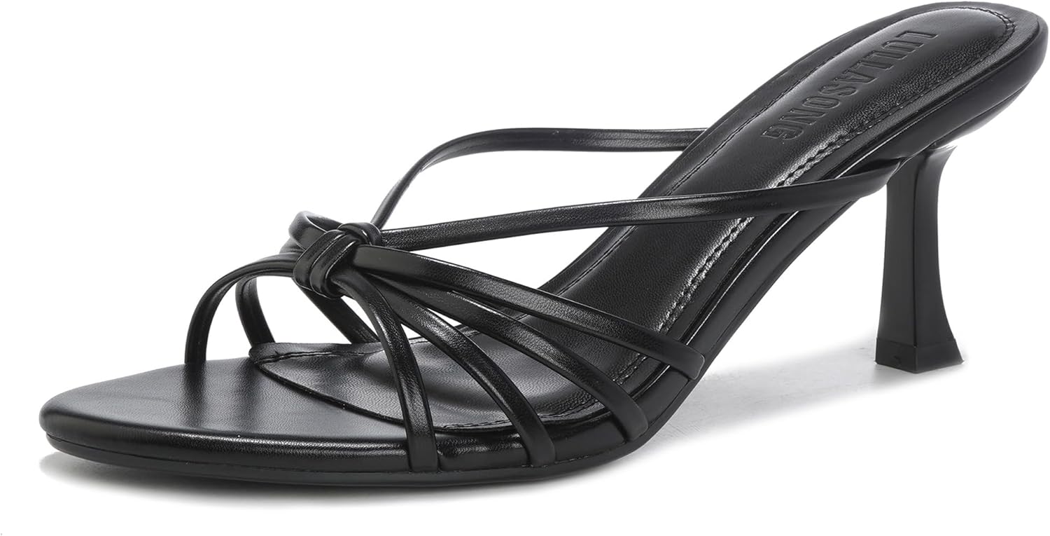 LULLASONG Kitten Heels Open Pointed Toe Slip On Heels Mid Heeled Sandals for Women