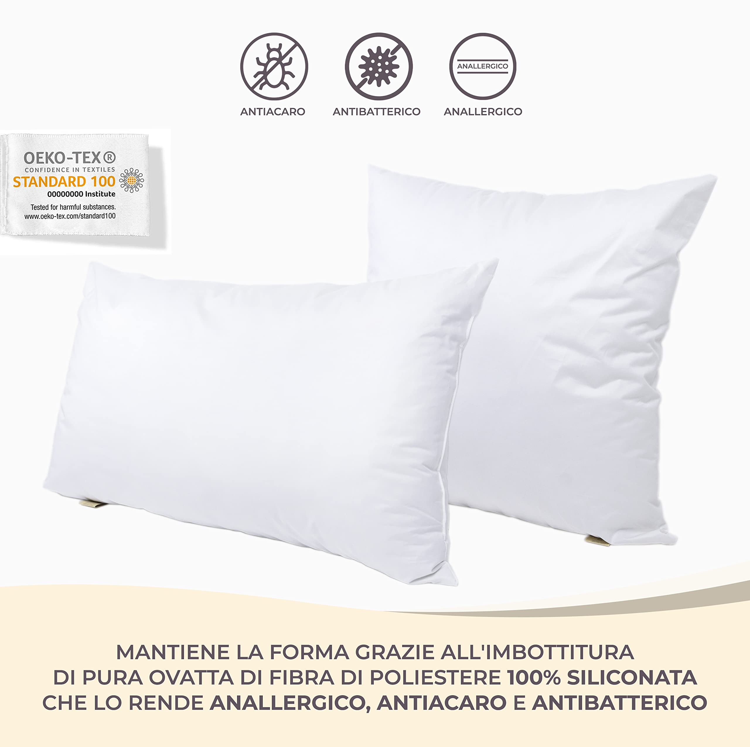 GM Soft Cloud Cuscini Letto 40x70 Guanciali per dormire 2 pezzi rivestimento 100% cotone fresco lavabile anallergico e traspirante Made in Italy