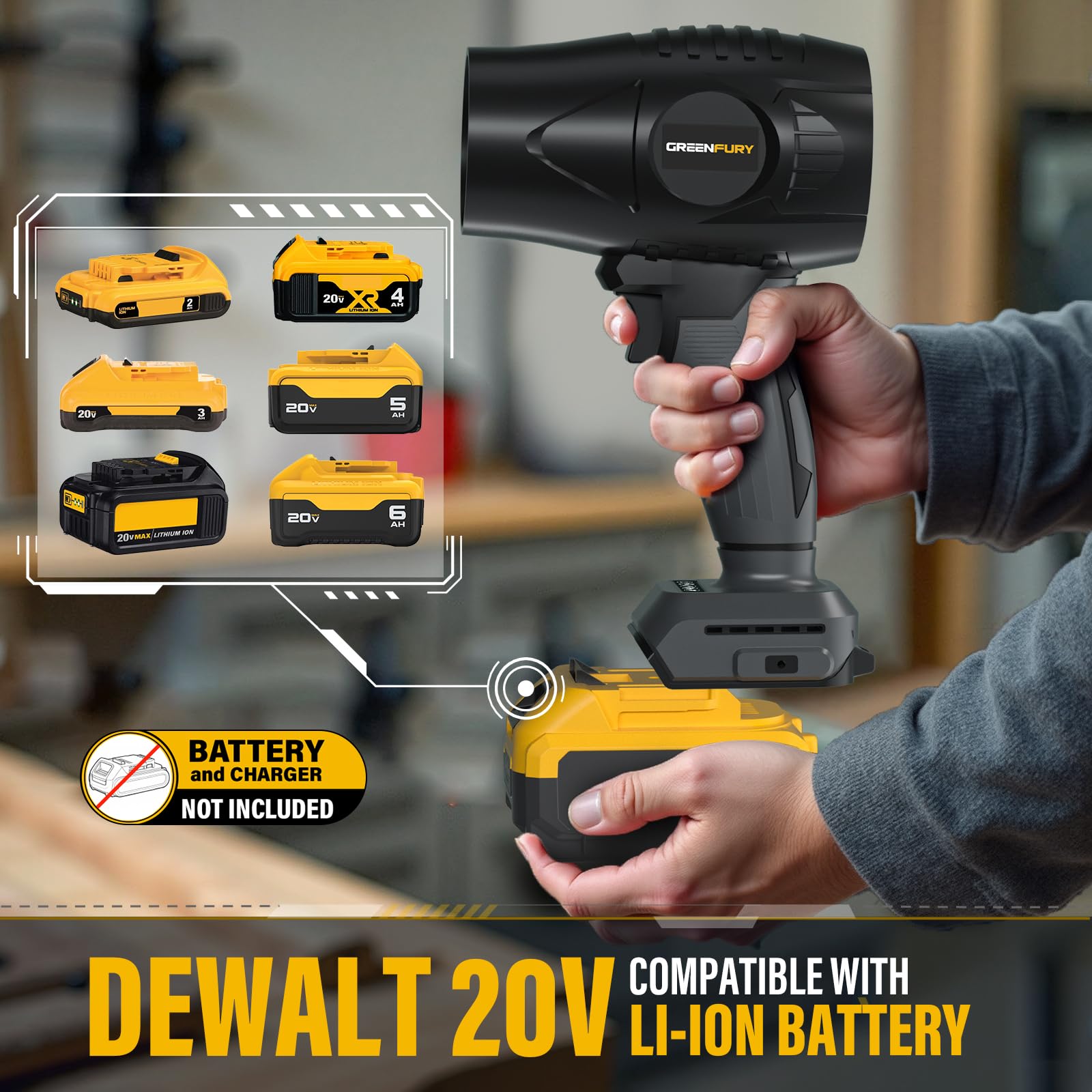 Soffiatore per foglie senza fili compatibile con batteria Dewalt 20V Max (solo strumento) | Soffiatore portatile leggero da 430 CFM e 125 MPH, ideale per detriti da patio, foglie e pulizia della neve
