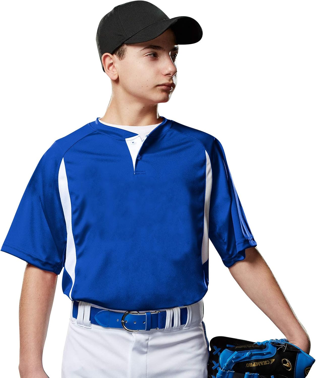 Henley 2-Button Basic Custom Baseball Jersey Adult 2X-Large in Cardinal & White