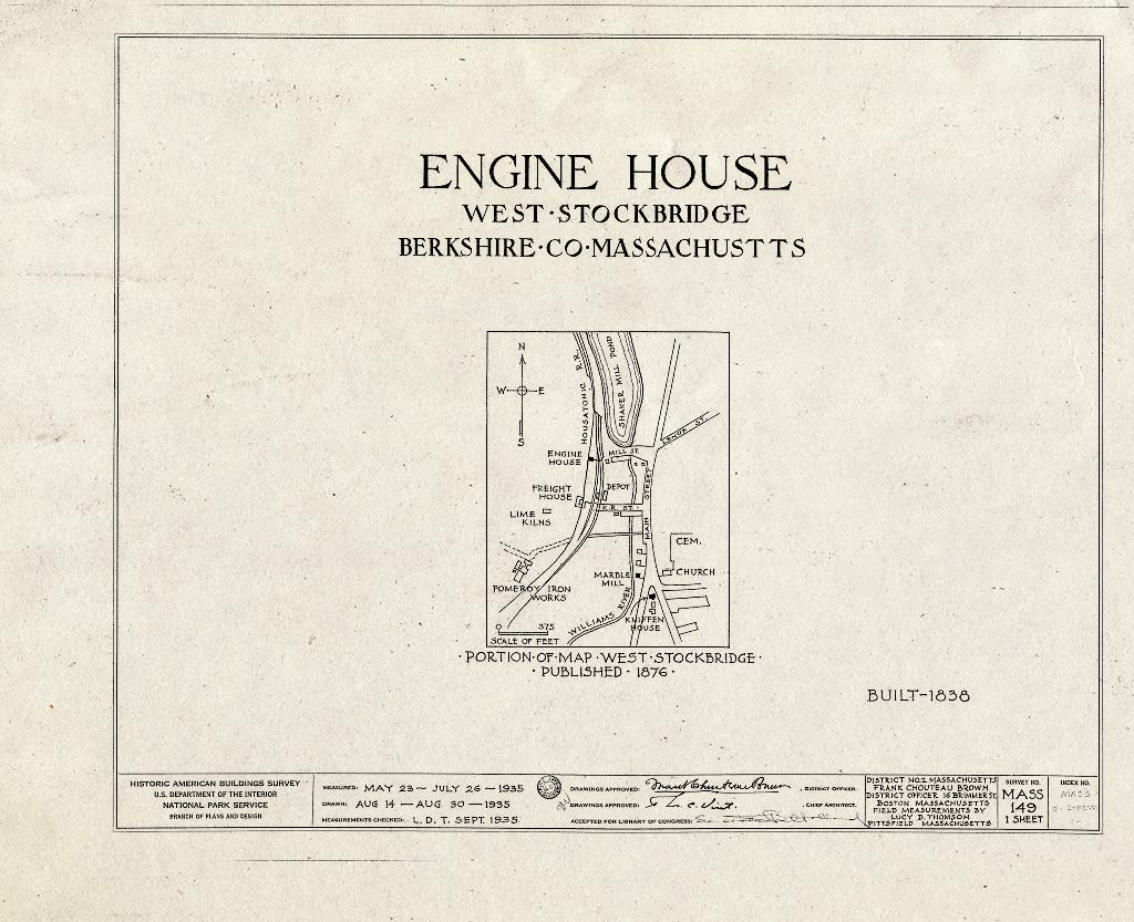 Historic Pictoric : Blueprint HABS Mass,2-STOCKW,1- (Sheet 0 of 1) - Engine House (Ruins), Mill Street, West Stockbridge, Berkshire County, MA 14in x 11in