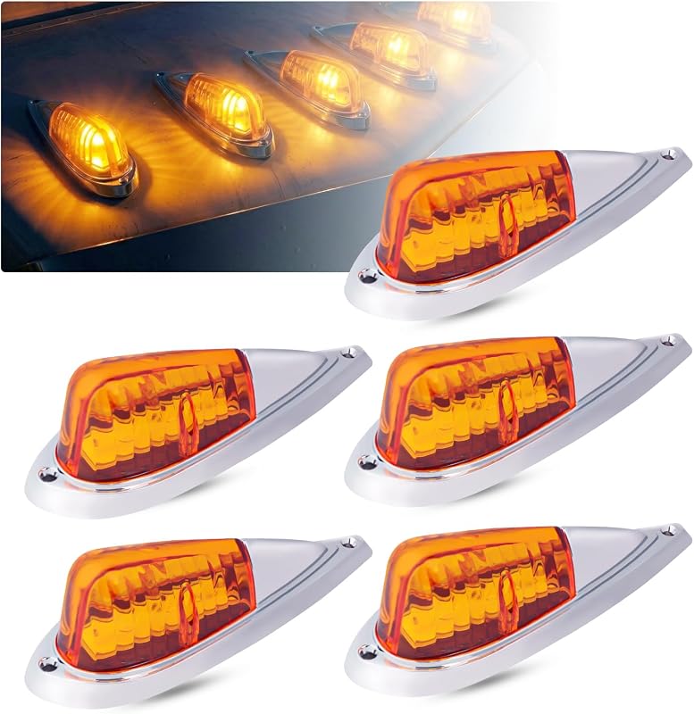 Luzes de teto e marcador de cabine TMH em formato gota, âmbar, 6 LEDs 2835 SMD, 12 V – Kit com 5 unidades