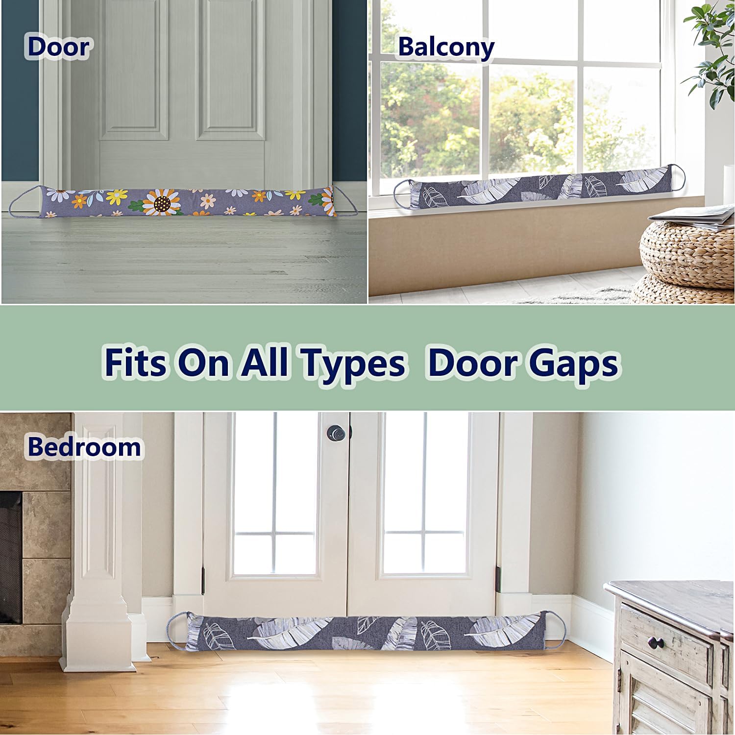 2 Pack 40 Inch 4 Inch Wide Under Door Blocker Door Draft Stopper, Bottom Blocker Weighted Gap Filler Saving Energy Sound Air Noise Light Stopper Canvas Cotton Cartoon Print 2.8Lb