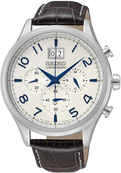 Seiko SPC155P1,Men's Chronograph,Stainless Steel Case \u0026 Leather Strap 100m  WR,SPC155 : Seiko: Clothing, Shoes \u0026 Jewelry - Amazon.com