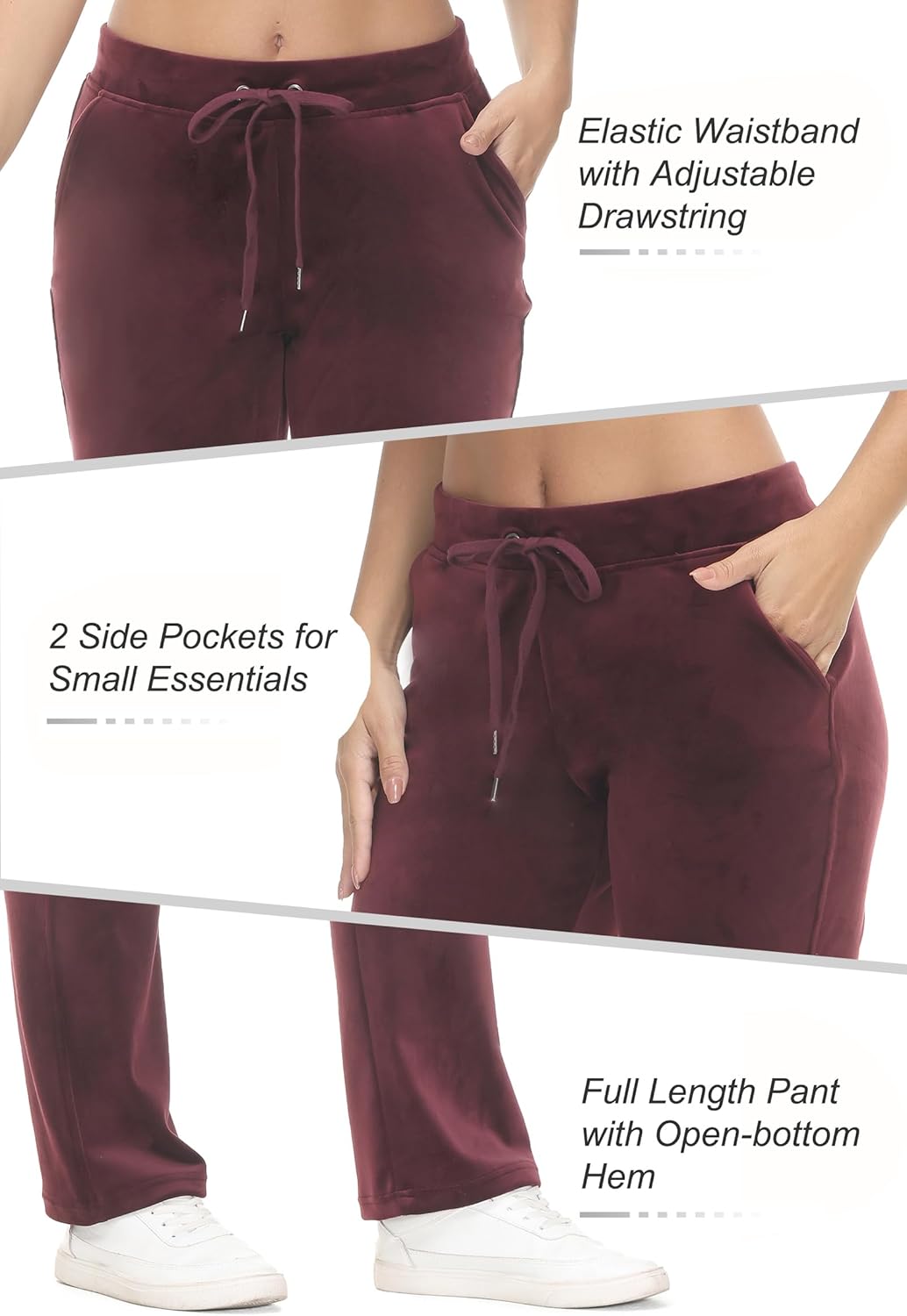 COZZIPLUS Women Velour Pant,Soft Velvet Sweatpant for Women, Straight Leg High Waist Velour Lounge Pant with Pockets - Image 6