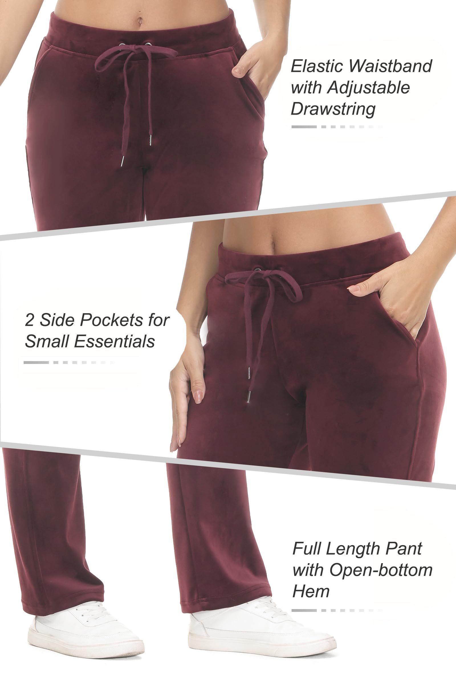 COZZIPLUS Damen-Velourshose, weiche Samt-Sweathose für Damen, gerades Bein, hohe Taille, Velours-Hose mit Taschen