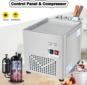 Commercial Ice Cream Machine, Stainless Steel Double Pan Stir-Fried Ice Roll Maker for Bars, Cafés, Dessert Shops, Yogurt Cream Device