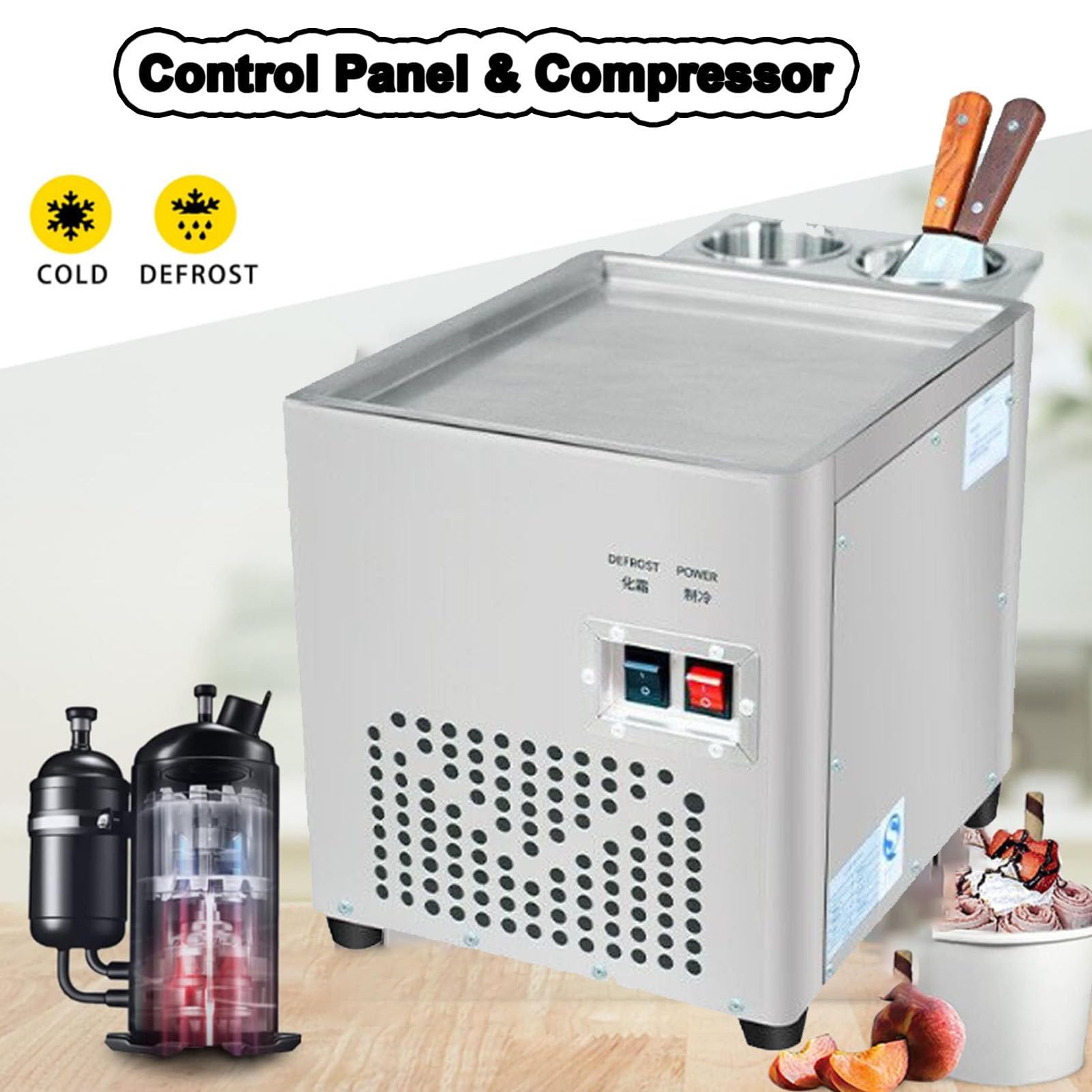 Máquina eléctrica para Hacer Helado Enrollado, máquina Comercial de Acero Inoxidable para Hacer Yogur Enrollado, Ideal para pastelerías y cafeterías.