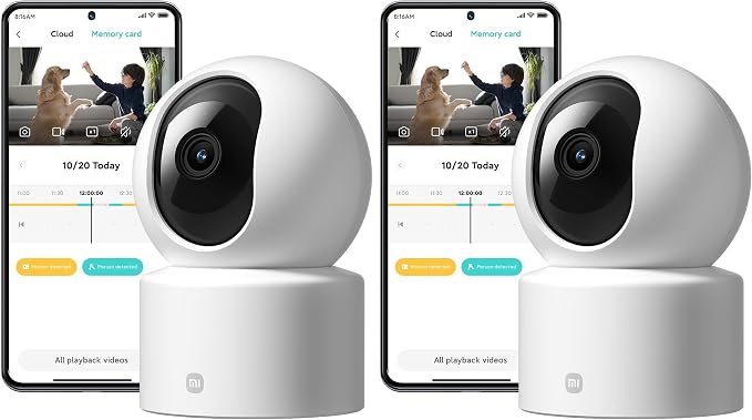 Xiaomi Smart Camera C301 - Cámara de vigilancia con resolución 2K 2304p (3MP), 360°, visión Nocturna, detección de Movimiento con IA, admite Tarjeta SD, Blanco (Versión ES) (Paquete de 2)