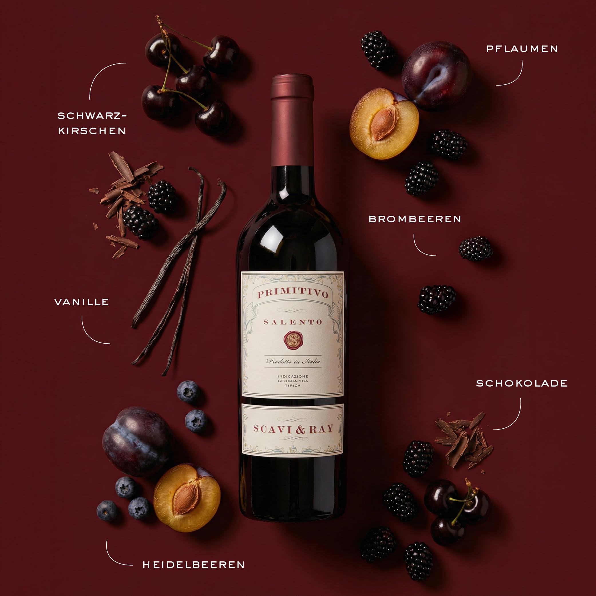 SCAVI & RAY Primitivo Salento IGT Rotwein 13% Vol. - halbtrocken, 6x0,75l | Samtig-weiche Cuvée aus Apulien in Italien, halbtrocken, ideal zu italienischen Gerichten, Gegrilltem und für Genießer