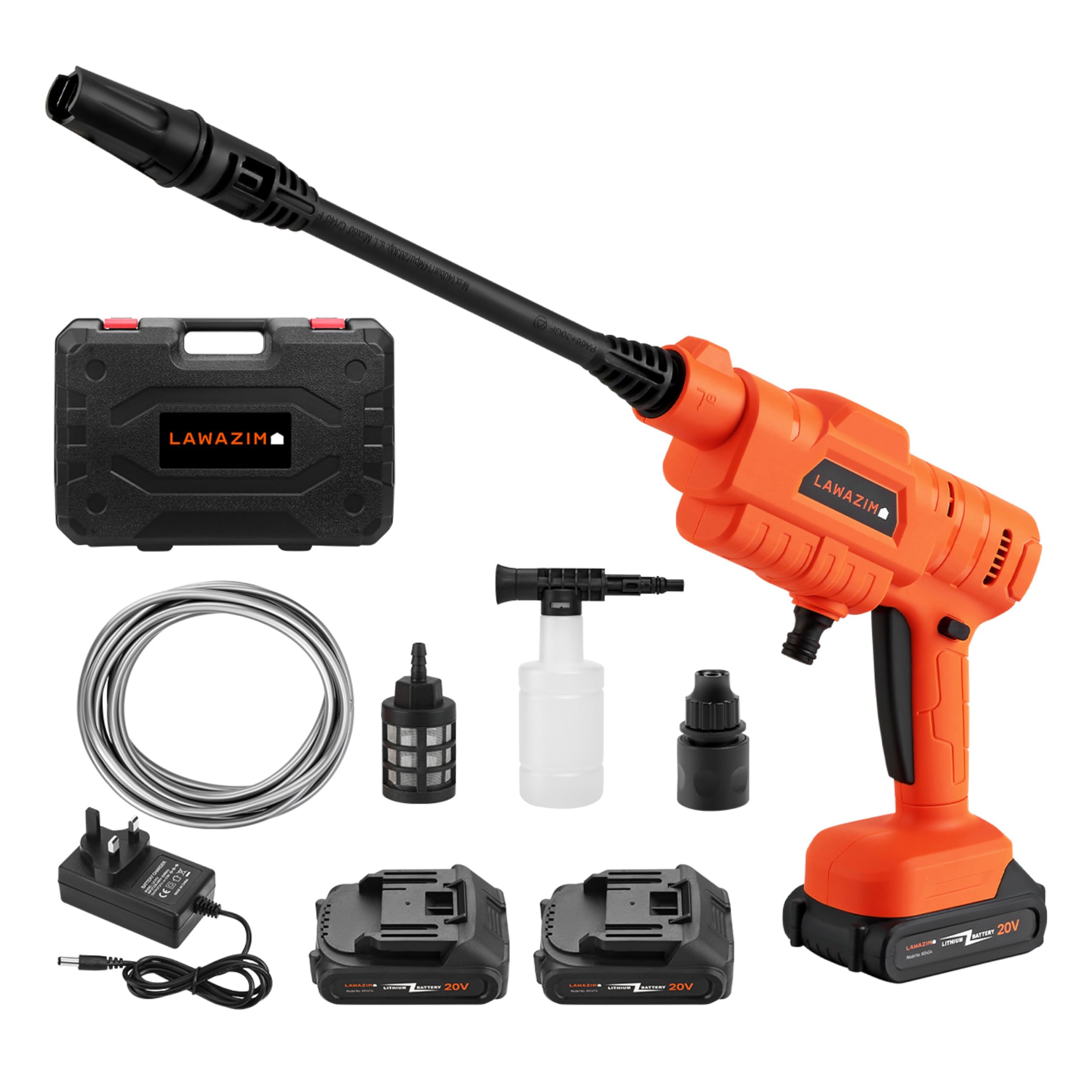 Lawazim Pro7 Cordless High Pressure Washer 1500 mAh 20v LI-ION Battery, 8 pieces + plastic case|Electric Pressure Washer Gun, Nozzle and Battery Portable Washer for Car, Wall, Floor Outdoor Cleaning