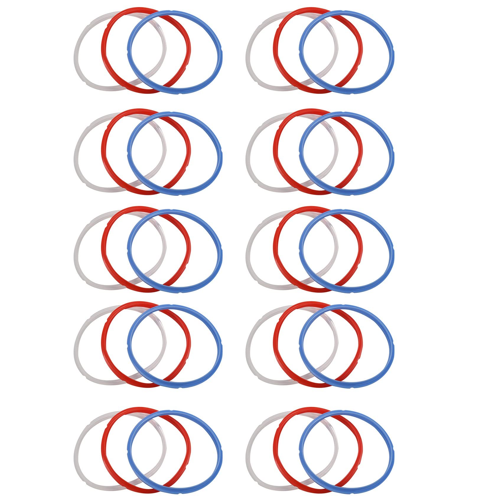 Jnchdghwa Blue & Red & White 30X Silicone Sealing Ring For Pressure Cooker Pot, Fits 5 Or 6 Quart Models, Red, Blue And Common Transparent White
