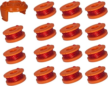 A ANLEOLIFE 16 Pack WA0010 Weed Eater Line Spool for Worx String Trimmers, 10ft 0.065" Auto-Feed Replacement Spools 15 Spools + 1 Cap