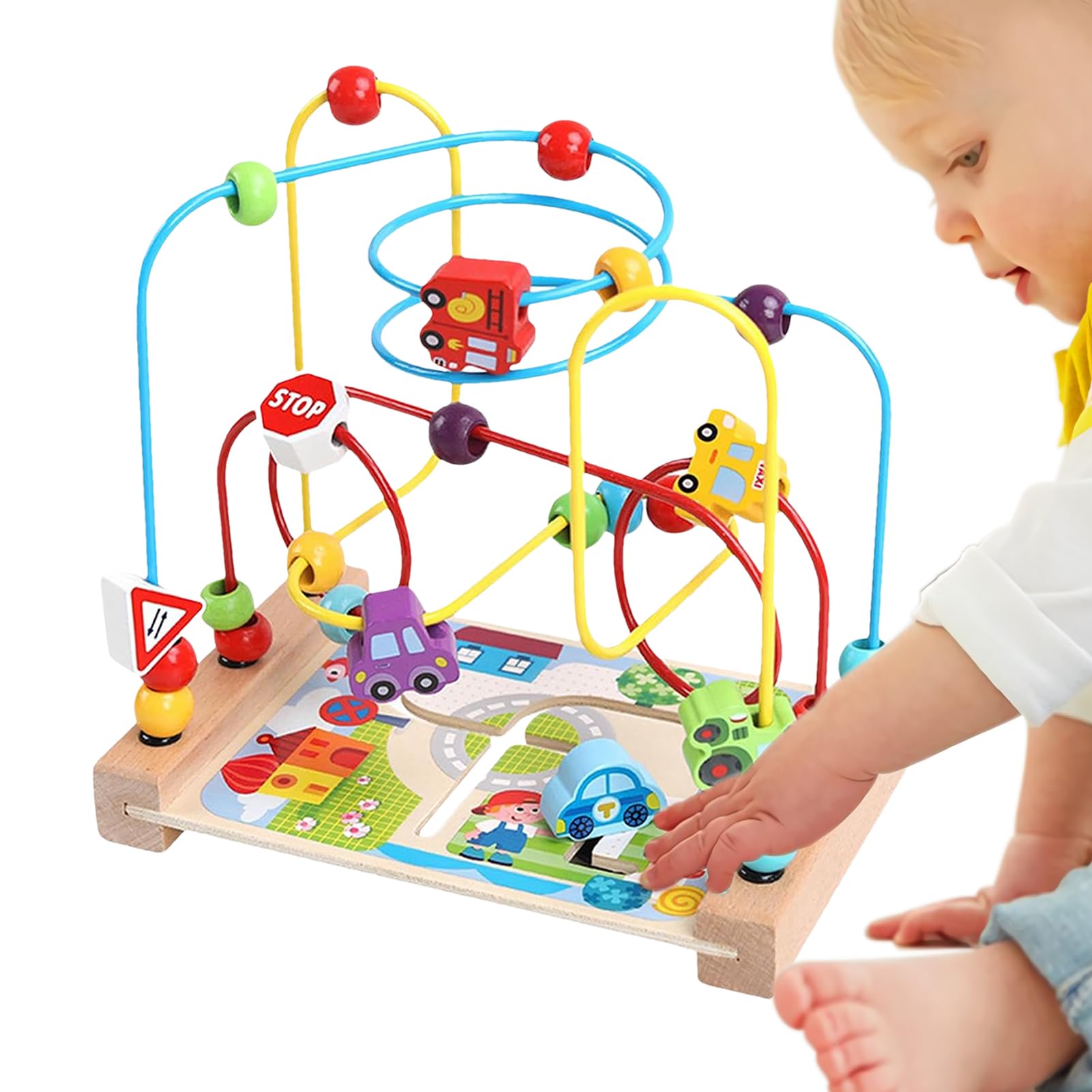 Bead Maze Toy - 22cm Toddlerss Coaster, Wooden Roller Track Toy, Colorful Activity Table, Interactive Bead Runners, Play Table | Sensory Motor Skills Development Fun for Early Learning Curious Kids