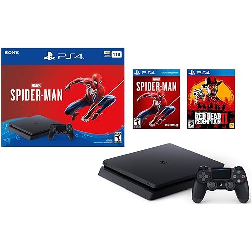 Sony Playstation 4 1TB Marvel's Spider-Man Bonus Bundle w/Red Dead Redemption: Playstation 4 1TB Jet Black Console, Marvel's Spider-Man, Red Dead Redemption 2, DUALSHOCK Wireless Controller (Renewed)