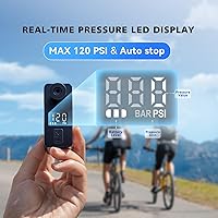 Vista 2 de AIRBANK Mini bomba de bicicleta con bolsillo de calibre PRO, bomba de aire de bicicleta de apagado automático máximo de 120 PSI, bomba eléctrica