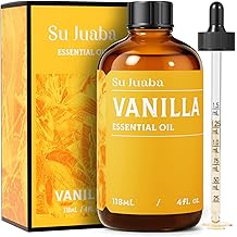 SU JUABA Vanilla Essential Oil 4 Fl Oz, 100% Natural Aromatherapy Oil for Diffuser, Skin,Fragrance Candle,Soap Making - 118ML
