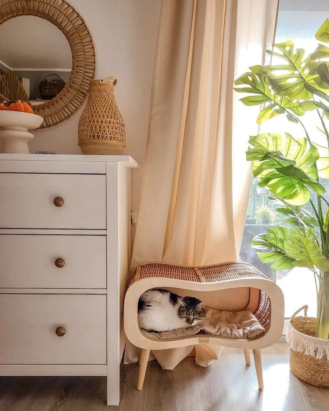 review Wicker Cat Bed, Infinity on Legs - Natural Version with A Beige Mattress - Indoor Kitten House, Basket and Couch with Thick & Durable Plywood - 100% Polish Product