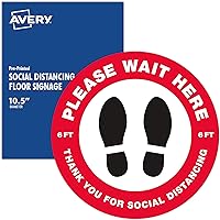 Vista 7 de Avery Calcomanías rojas de distanciamiento social "Please Wait Here", 10.5 pulgadas de diámetro, 5 calcomanías extraíbles (83090)