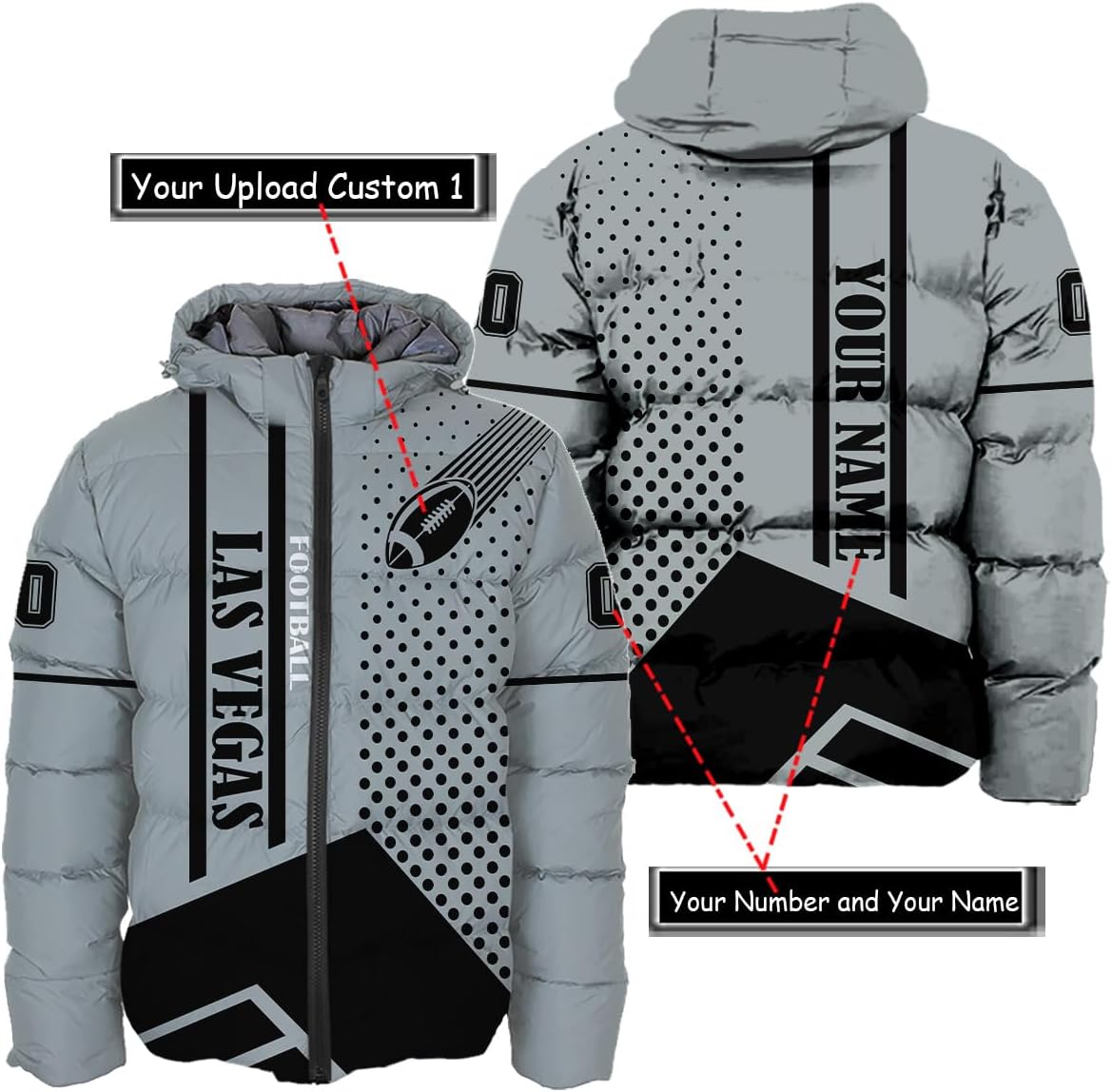 Personalized Las Vegas Football Team Raiders Men's Hooded Puffer Jacket