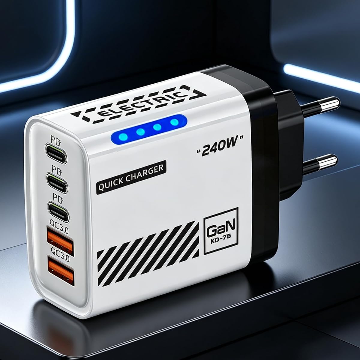 1Pc 240W GaN 5 in 1 USB C Charger, Fast Charging Power Adapter (EU,White) | Fast Simultaneous Charging for IPhone, Samsung, Huawei, Xiaomi, Tablet & Notebook Devices