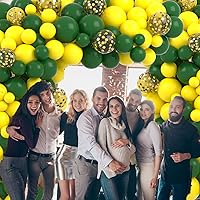 Vista 6 de Kit de arco de guirnalda de globos verde oscuro y amarillo, globos retro verdes y amarillos, globo de confeti dorado para cumpleaños 2026